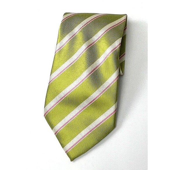 Paul Smith 100% Silk Wide Tie Textured Lime Green Stripe Italy Made Designer 4" - Picture 1 of 3